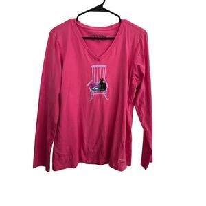 Life Is Good V-Neckline Long Sleeves Rocking Chair Cat Crusher T-shirt Size M